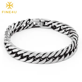 

FINE4U B162 Men's Bracelet Curb Link Chain Wristband Stainless Steel Bracelet For Male Jewelry Dropshipping Wholesale