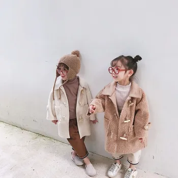 

Winter Jacket for Girls Lambswool Warm Coat Kids Clothes Snowsuit Outerwear Boys Lapel Pocket Fashion Windbreaker Baby Girl Coat
