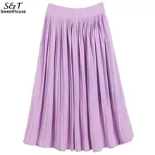 Для женщин шифоновая юбка летние тонкие однотонные плиссированные юбки Для женщин s Saias миди Faldas Винтаж Для женщин юбка миди