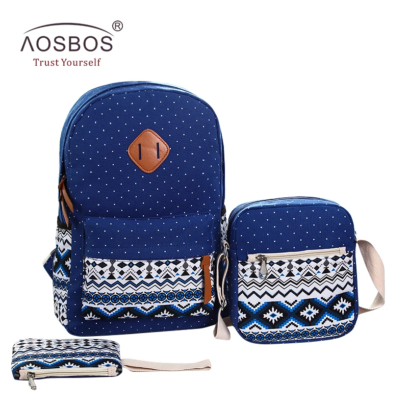Aosbos 3 шт./компл. стильная Печать на холсте, школьные рюкзаки для девочек-подростков, Винтаж геометрический узор женские рюкзаки mochila escolar