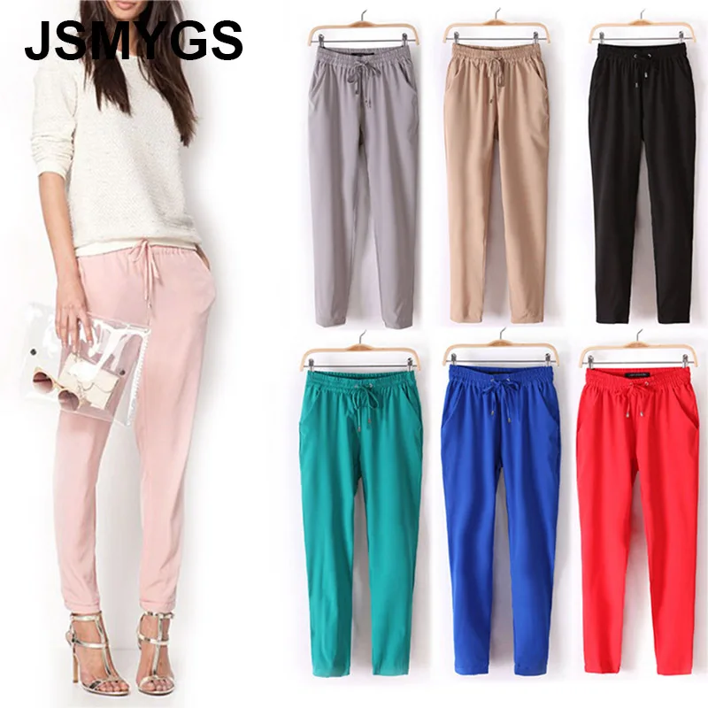 

JSMYGS 2018 Spring New Elastic Pants Women Harajuku Casual Joggers Harem Pant Candy Color Fashion Summer Loose Pockets Trousers