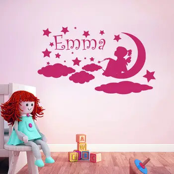 

Personalized Wall Decals Girls Name Decal Nursery Moon Stars Sticker Vinyl