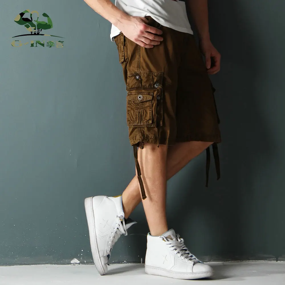 Повседневное армия мужские камуфляж шорты летние хлопковые шорты военные камуфляж моды шорты - Цвет: Коричневый