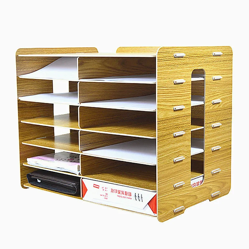 6 Layers File Tray Wood Office Special File Storage Shelf Document