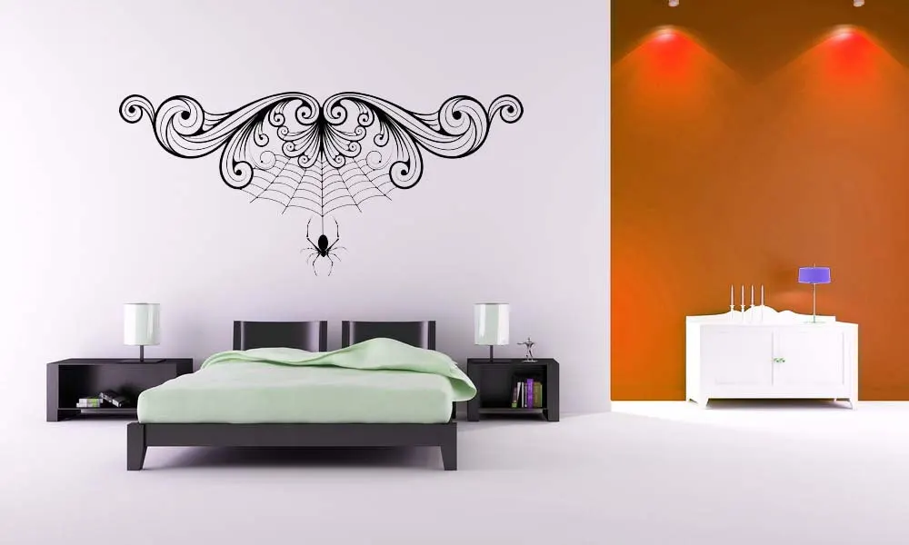 

Cute Spider With Spiderwerb Swirl Wall Stickers Home Halloween Holiday Special Decor Vinyl Wall Murals Removable Decals WM-180