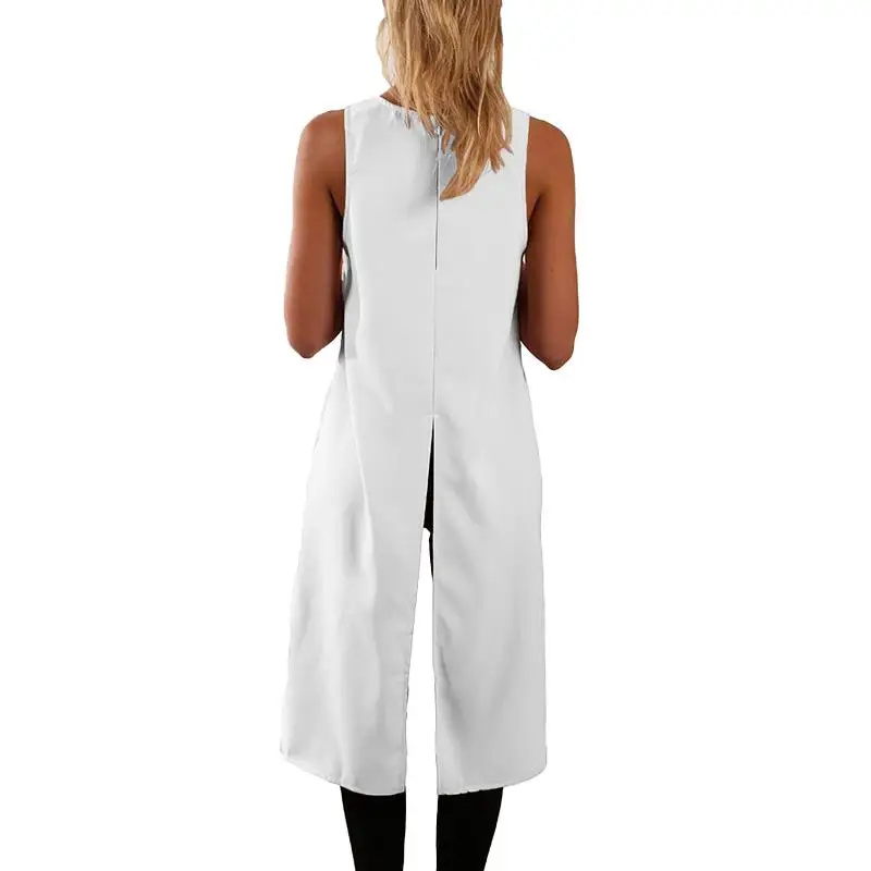 Dreszdi Summer Casual Black Tank Top Women High Split Back Sleeveless Blouse Cool Hi-Low Hem Ladies White Tops S-XXL (1)