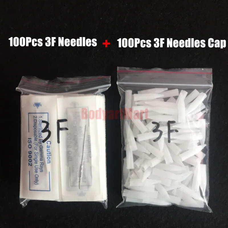 

Tattoo Needles 3F and 3F caps Each 100PCS Disposable Sterilized Professional For Tattoo Eyebrow Pen Machine Permanent Makeup Kit