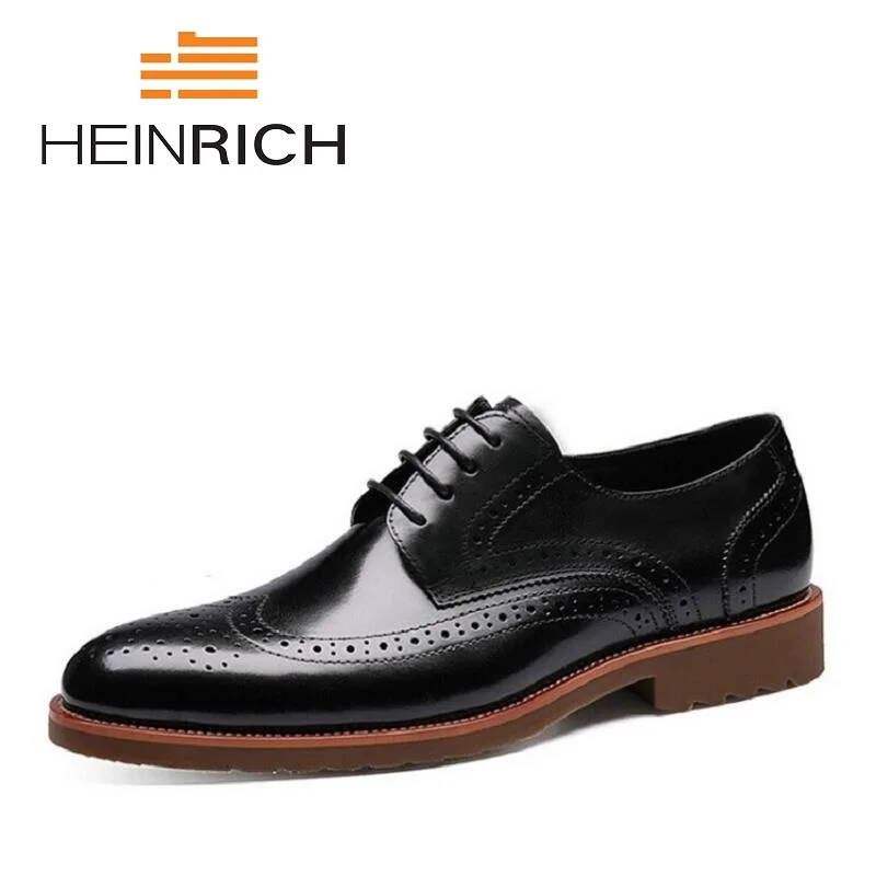 

HEINRICH New Luxury Leather Brogue Mens Flats Shoes Casual British Fashion Men Brogues Brand Dress Shoes Sapato Social Masculino