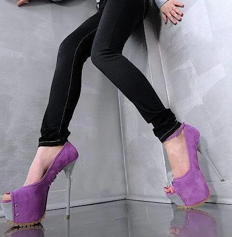 

Fashion high thin heel peep toe black blue purple sexy style shoes for woman in spring and autumn big size 35-41