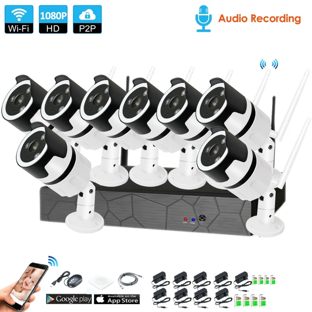 

8CH audio talK HD Wireless NVR Kit P2P 1080P Indoor Outdoor IR Night Vision Security 2.0MP IP Camera WIFI CCTV System