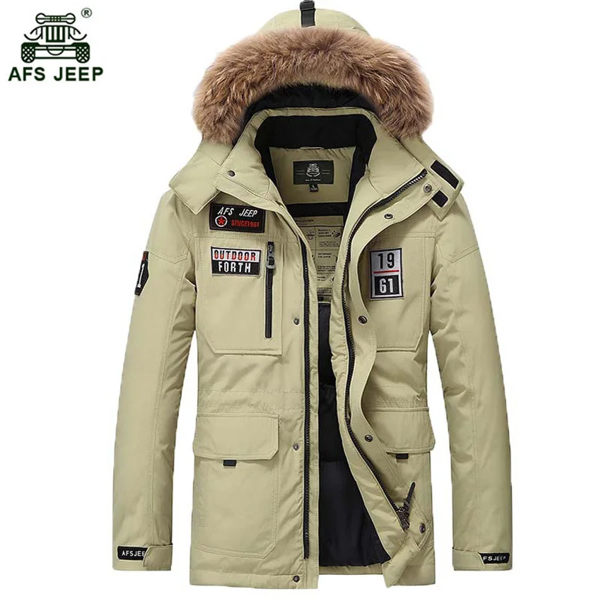 New Long Winter White Duck Down Coat With Fur Hood Men's Clothing Casual Jackets Thickening Parkas Male Big Coat 265wy