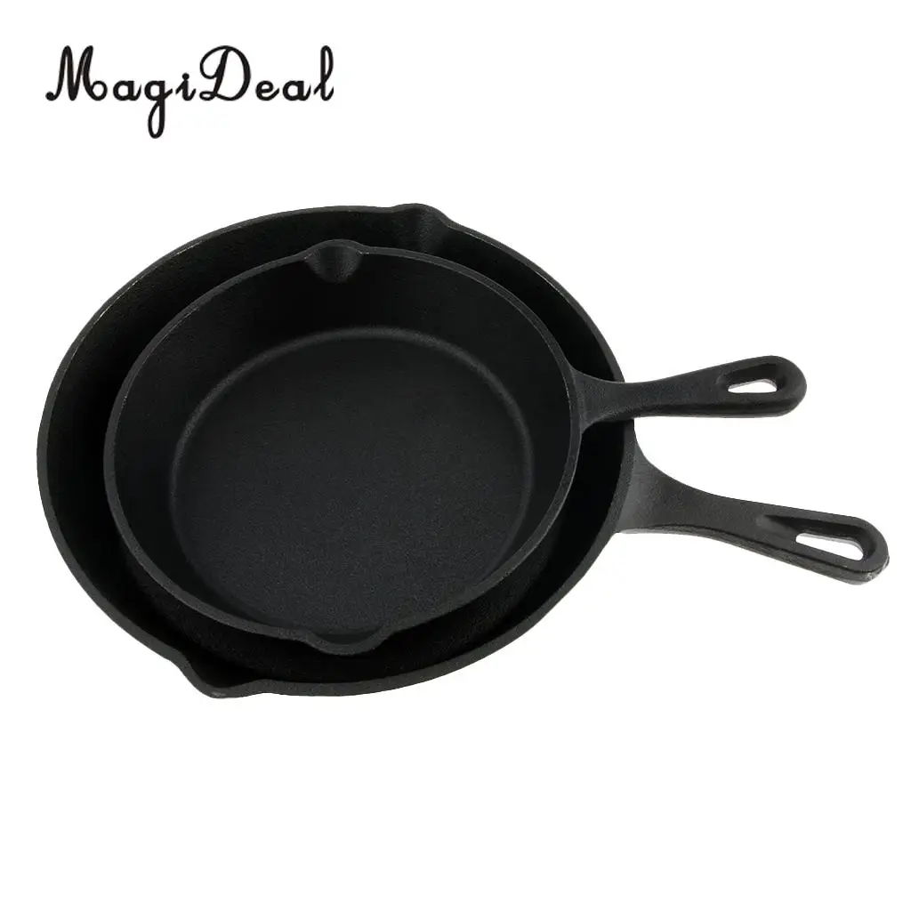 Cast Iron Skillet Non Stick Cooking Fry Pan BBQ Griddle Grilling Pre Seasoned Cook Camping Hiking Backpacking Home Use