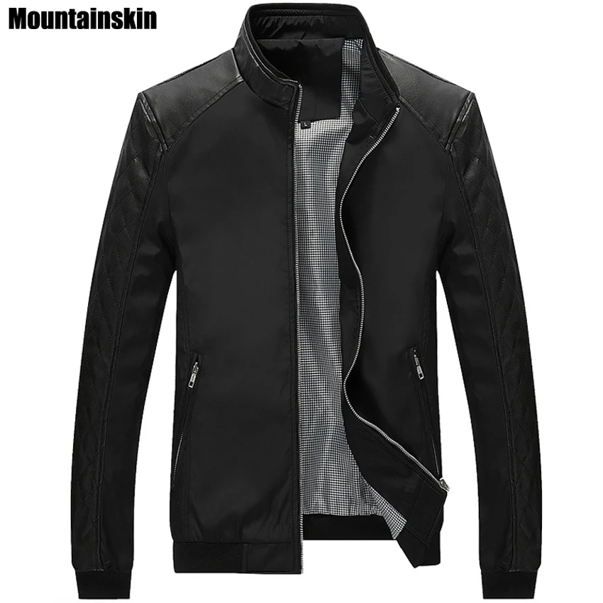 Mountainskin 5XL Spring New Men's PU Patchwork Jackets Casual Men's Thin Jackets Solid Slim Male Coats Brand Clothing,SA167 Mountainskin 5XL Spring New Men's PU Patchwork Jackets Casual Men's Thin Jackets Solid Slim Male Coats Brand Clothing,SA167