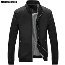 Mountainskin 5XL Весна Новый Для мужчин PU лоскутные куртки Повседневное Для мужчин тонкие куртки, мужские пальто брендовая одежда, SA167