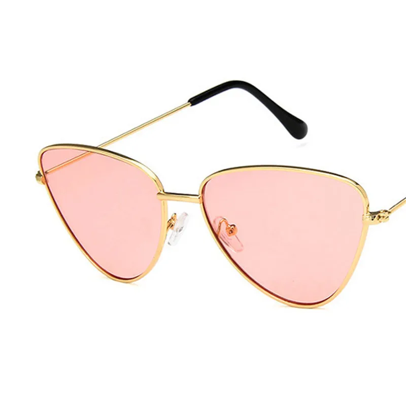 Сплав кошачий глаз маленькая оправа солнцезащитные очки для женщин океанские линзы Солнцезащитные очки Винтаж металлическая оправа Oculos Feminino Street Beat Lentes - Цвет линз: Gold Pink