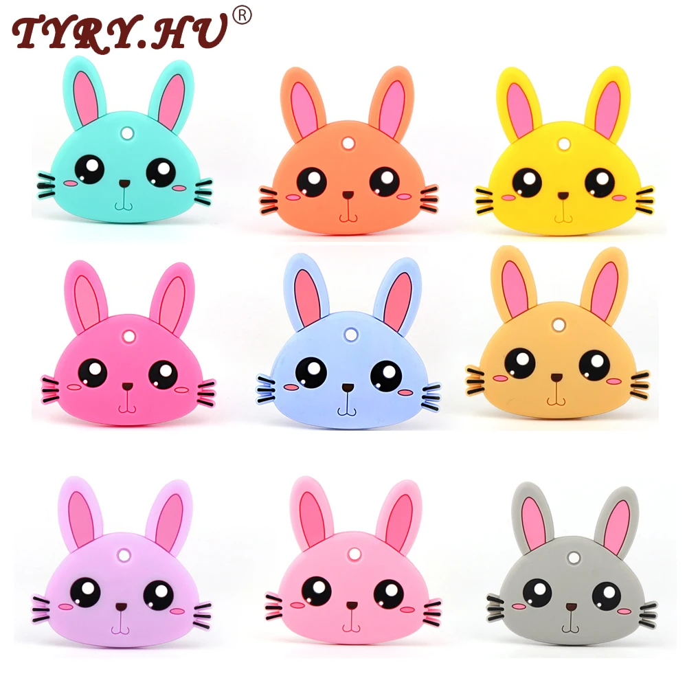 

TYRY.HU 1pc Rabbit Silicone Teether Baby Teething Chewing Silicon Baby Care DIY Necklace Pendant Toys BPA-Free Food Grade Gift