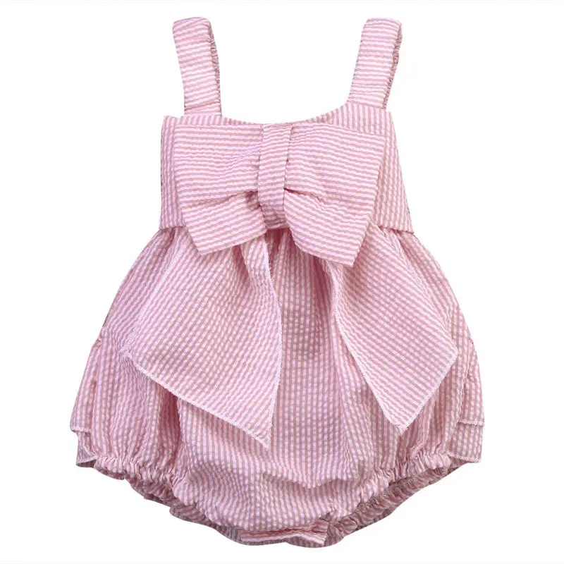 

Cute Baby Rompers Summer Outfit Bowknot Newborn Infant Baby Girl Striped Romper Sleeveless Jumpsuit Kids Girls Sunsuit Clothes