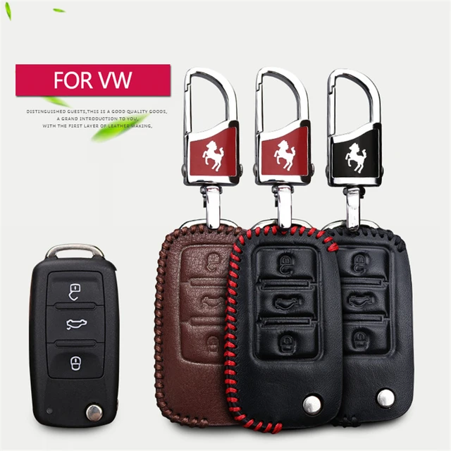 Coque clé,Voiture En Cuir véritable Etui Clés Pour Volkswagen Golf