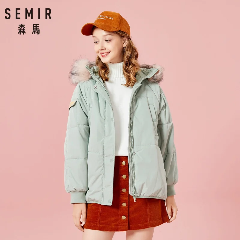 

SEMIR Women Padded Jacket with Hood with Detachable Faux Fur Trim Hooded Puffer Jacket Zip and Snap Closure Ribbing at Cuffs