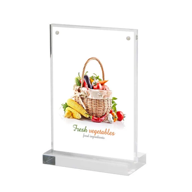 

10*15cm A6 T shape magnetic double size sign card display stand Acrylic table Desk menu service Label Holder display Stand