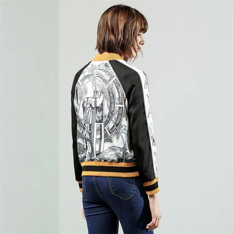 2018 spring Autumn Runways women baseball uniform casual Queen of egypt print women full sleeve jacket (A031) Coats