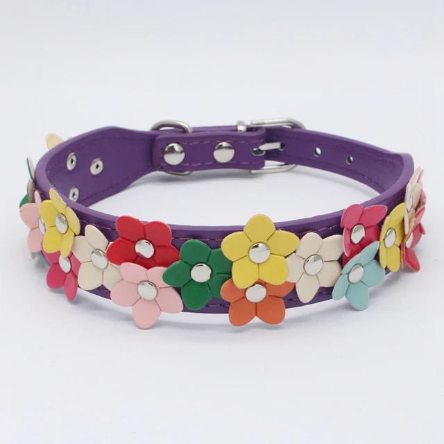 Flower Dog Collar Cute Leather Studded Dogs Necklaces Pet Collars For