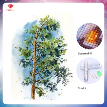 

YIKELA 5D DIY Diamond Painting Green Tree Cross Stitch Wall Sticker Full Square Diamond Embroidery Home Decoration Accessories