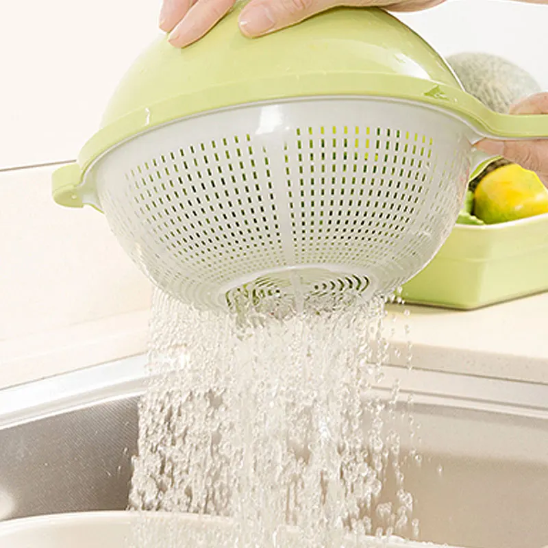 

Plastic Double Hollow Drain Basket For Vegetable Fruit Storage baskets Kitchen Organizer