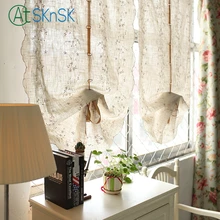 Fashion pastoral style roman curtain living curtain flower embroidered home decorative cotton linen balloon curtains for bedroom