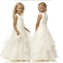 Белое платье без рукавов, платье для выпускного вечера, многослойное свадебное платье с цветочным узором из органзы для девочек