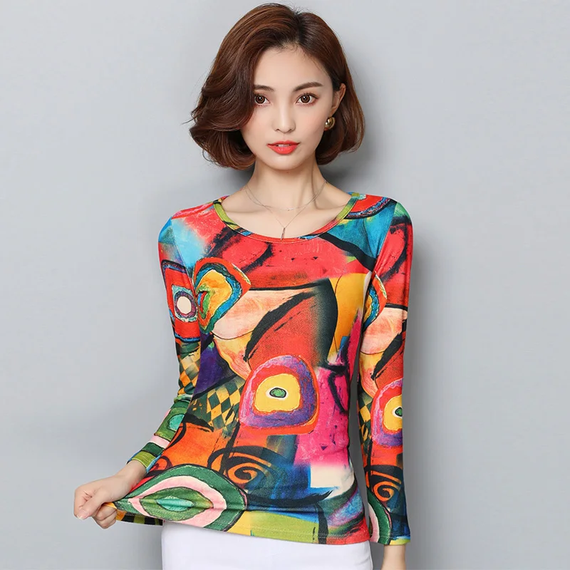 

Fashion Brand New 2018 Women T-Shirts Casual Print Stretch Tops TShirt Plus Size 6XL Fashion Tee Long Sleeve Clothes Women B325