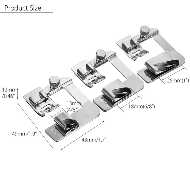 Adjustable Rolled Hemmer Sewing Foot Sets Fit for Most Low Shank Sewing  Machines acessorios, 3/4