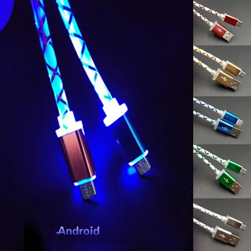 

Micro USB Phone Cable Visible LED Flow Light Micro USB Charging Data Sync Cable for Android Phone Universal Phone 1M Cables
