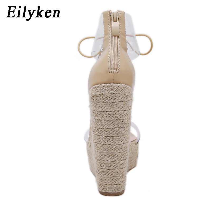 Eilyken/Женская обувь на танкетке; пляжные сандалии на платформе с открытым носком; однотонные плетеные сандалии в римском стиле на высоком каблуке с пряжкой и ремешком