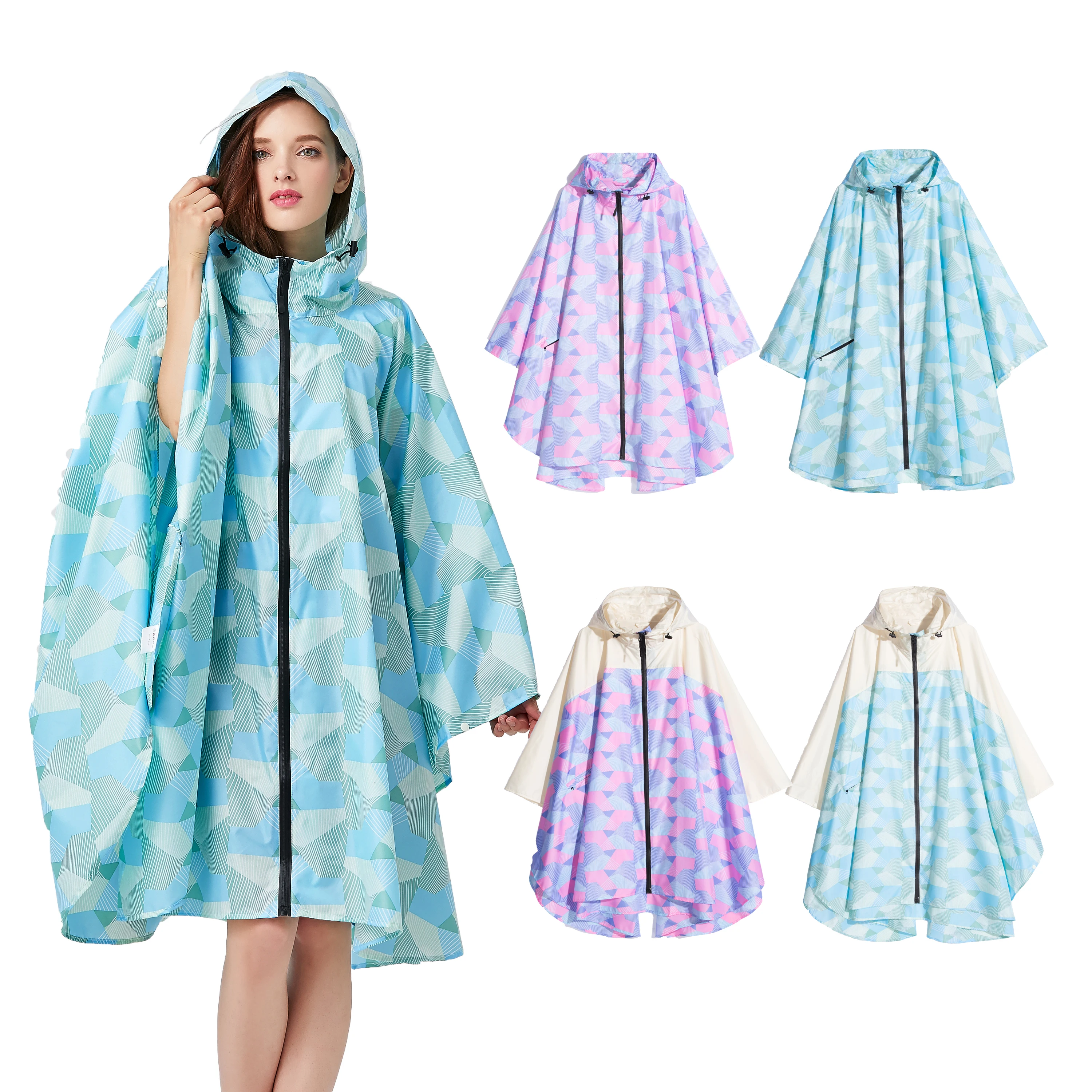 

Nordic geometric style stylish cloak raincoat large size lightweight backpack hiking trench coat poncho