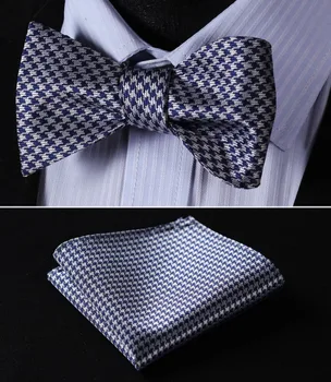 

Party Pocket Square Classic Wedding BG102V Navy Blue Geometric Men Woven Silk Bowtie Men Silk Self Bow Tie handkerchief set