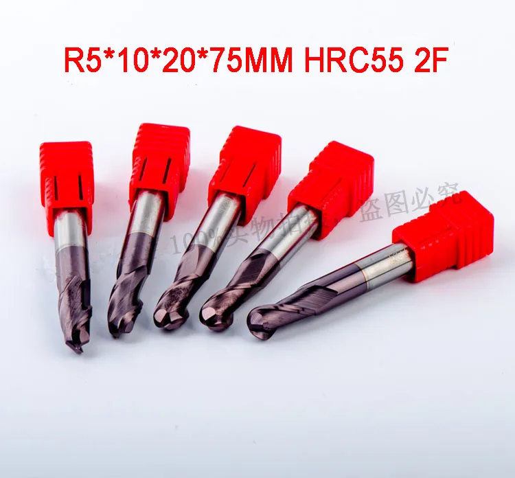R5*10*20*75MM 2 Flute HRC55 1PCS tungsten ball cutter CNC lathe tool milling for metal side cutte rmicro end mill | Инструменты