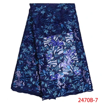 

African Lace Fabric Royal Blue For Clothes Sewing High Quality Mesh Sequin Lace For Woman African Organza Lace Fabric GD2470B-2