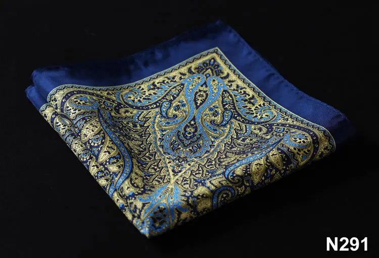 HN29 Пейсли Цветочный платок натуральный шелк атлас мужской носовой модные классические Свадебная вечеринка платок - Цвет: N291 Blue Yellow