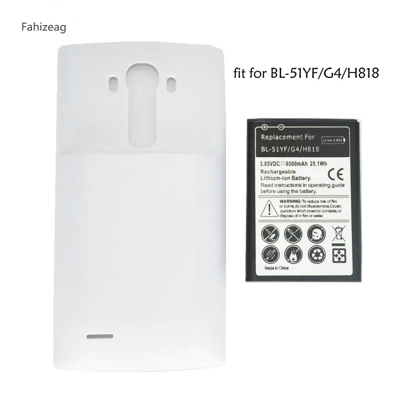 Fahizeag 6500 мАч BL-51YF Расширенный аккумулятор белый чехол для LG G4 H818/N VS999 F500 F500S F500K F500L