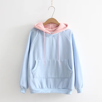 

Women Hoodies Fall New Contrast Color Pink Kpop Befree Hip Hop Sweet Girl's Sweatshirts Fleece Winter Fleece Thick Outwear Top