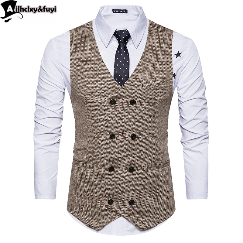 

Vintage Brown tweed Vests Wool Herringbone British style custom made Mens suit tailor slim fit Blazer wedding suits for men