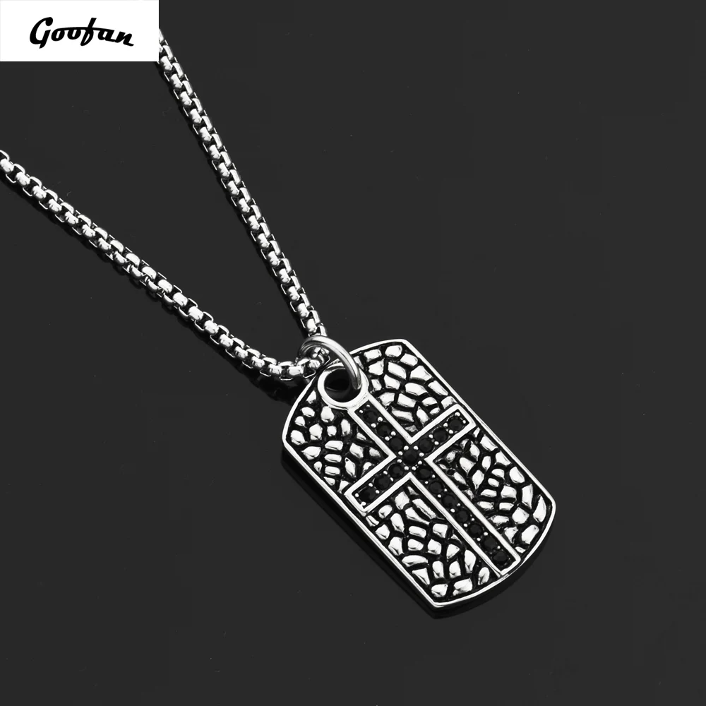 

Goofan Hiphop Men Personality silver cross farm with black Rhinestone Pendant&Necklace316L Stainless Steel Jewelry STN667