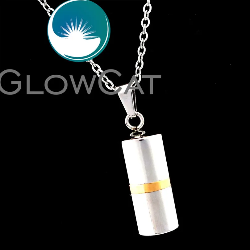 R K661 Stainless Cylinder Necklace Anti Allergy Locket Pendant Pill Box