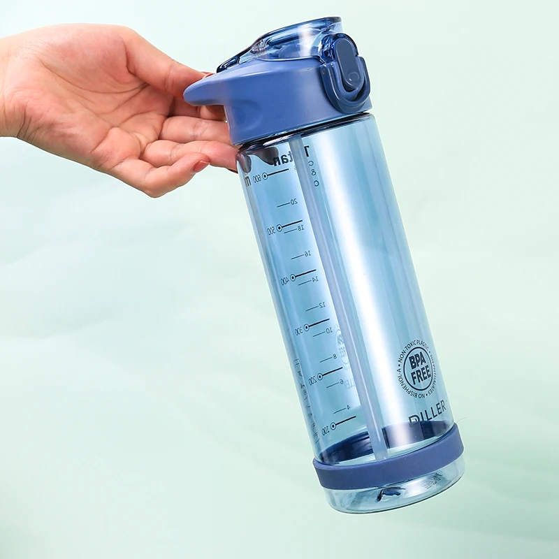 

Straw Transparent Plastic Water Bottle Portable Button Type Silicone Nozzle Tritan Material Anti-drop Plastic Bottle 550ml
