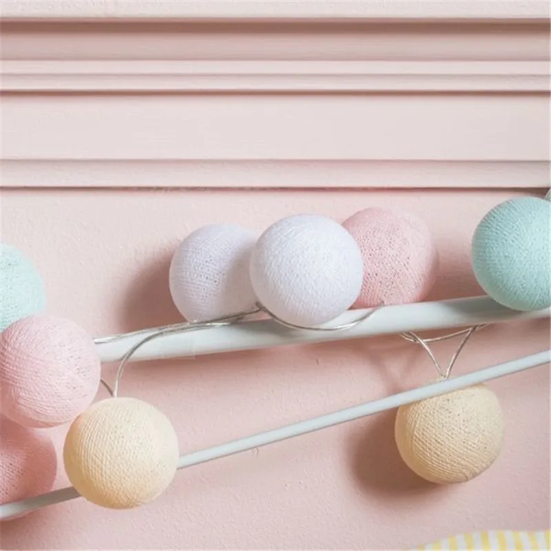 Thai style sweet Pastel cotton ball string lights Bedroom Fairy Nursery Night Light garland holiday LED battery powered wedding