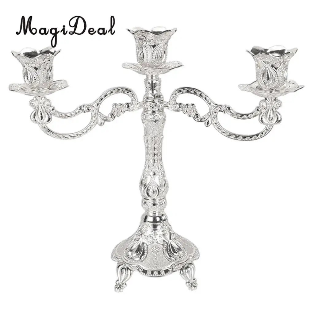 Vintage Alloy Metal Pillar Stick Candle Holder Candelabra Wedding Decoration for Holidays Festive Valentine Romatic Decor
