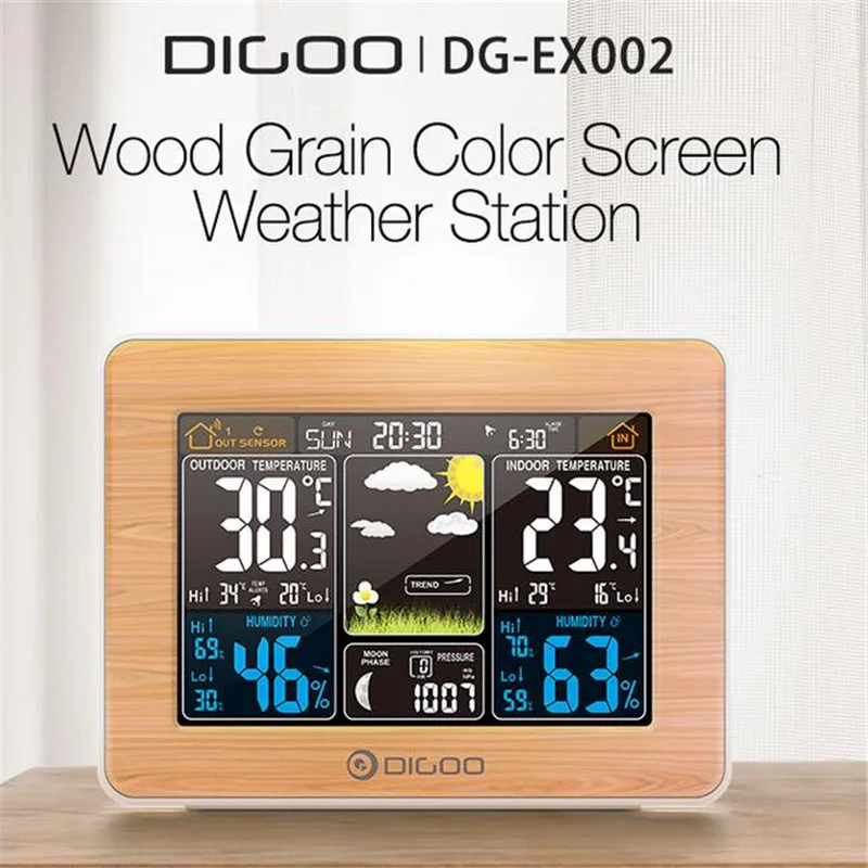 DIGOO DG-EX002, метеостанция, цветные цифровые часы, датчик температуры и влажности, термометр, Настольный счетчик, ЖК-будильник