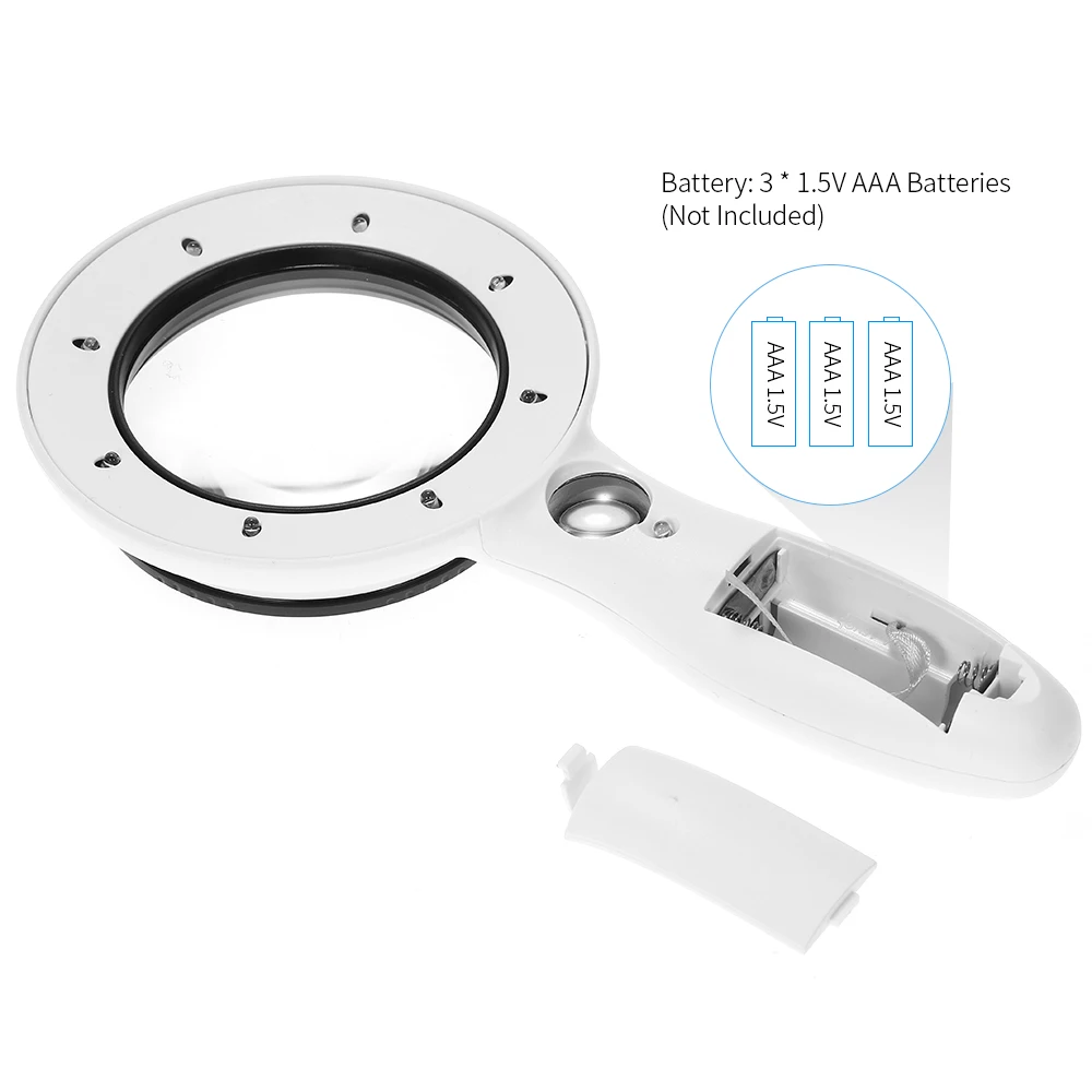 Сменный 2.5X/5X 12X увеличительное стекло Карманная Лупа с 9 светодиодный увеличительный объектив для чтения карт книг