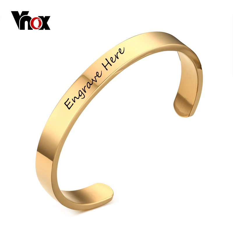 Vnox Bracelet Customized Jewelry Free Engraving Stainless Steel 6mm 8mm Men Jewelry Cuff Gold Color Open Bangle Bracelet Women Vnox Bracelet Customized Jewelry Free Engraving Stainless Steel 6mm 8mm Men Jewelry Cuff Gold Color Open Bangle Bracelet Women